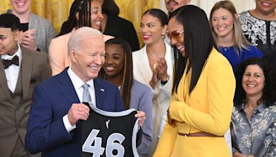 Former Iowa State basketball star Ashley Joens visits White House with Las Vegas Aces