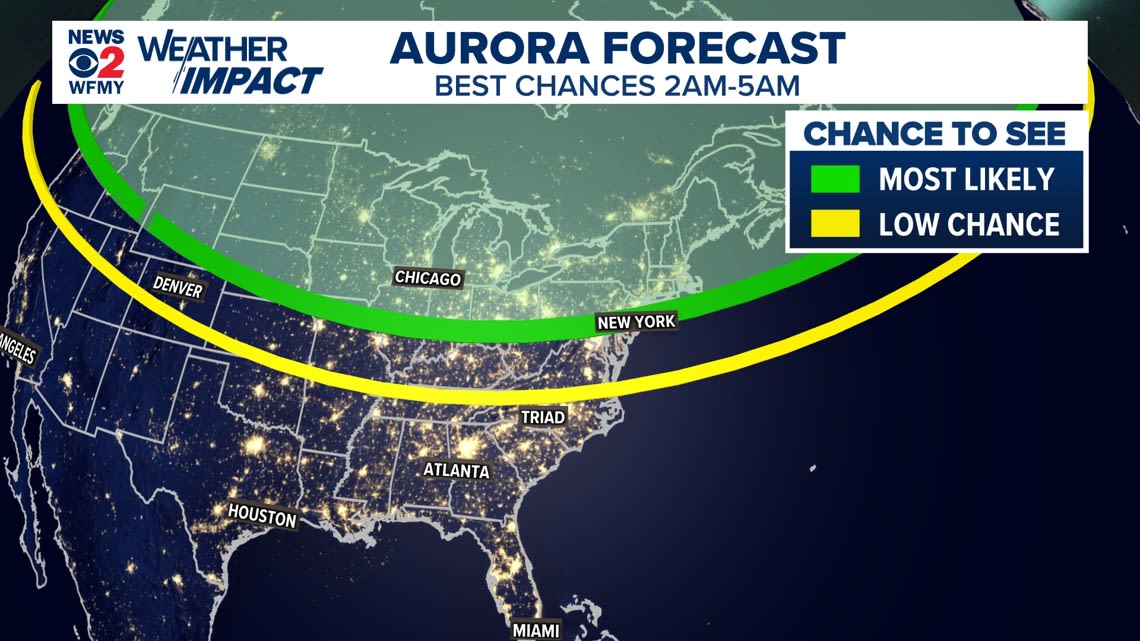 Northern Lights may be seen for some overnight Monday into Tuesday