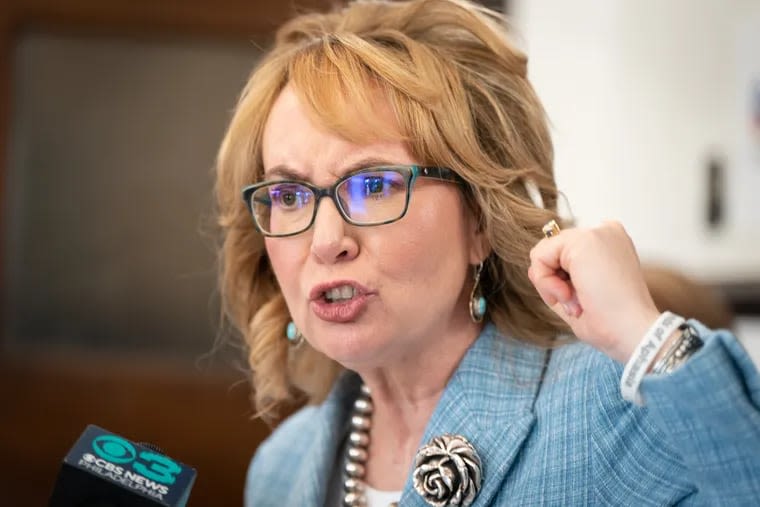 Gabby Giffords, wife of VP contender Mark Kelly, campaigns for Harris alongside Shapiro supporters