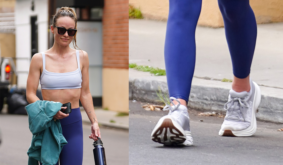 Olivia Wilde Dons Sporty Silhouette Wearing Hoka Sneakers for Workout