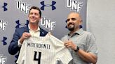 UNF athletic director Nick Morrow issues a challenge to new baseball coach Joe Mercadante