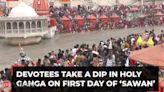 Devotees take a dip in holy Ganga on first day of ‘Sawan’; visuals from across India