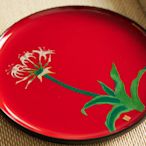 日本 宮崎漆器 木胎大漆 立體花卉 圓茶盤 干果盤