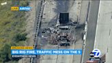 Multiple lanes on southbound 5 Freeway in Granada Hills shut down after big rigs crash; 1 injured