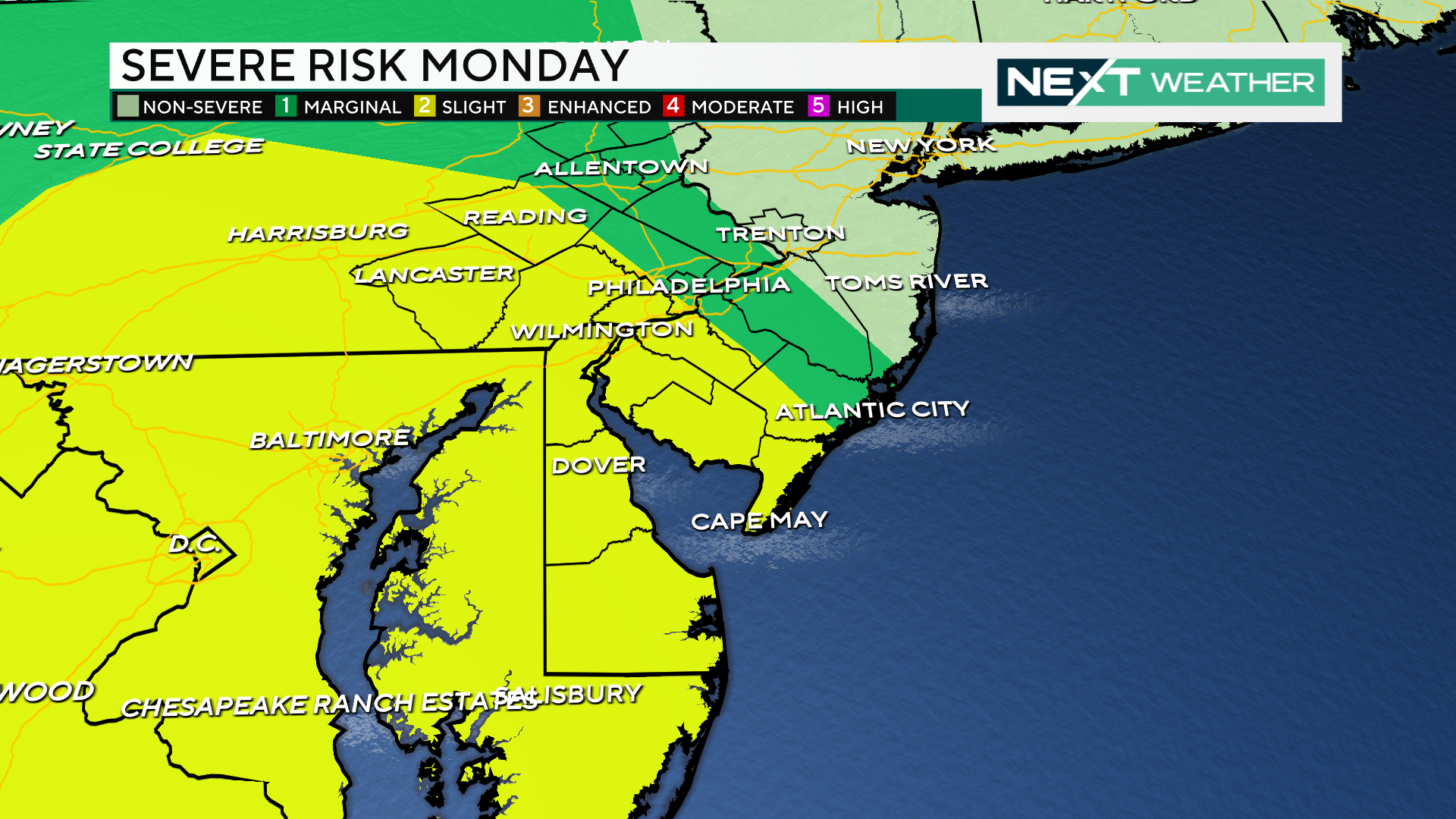 Potentially severe storms possible around Philadelphia, Jersey Shore on Monday