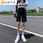 牛仔短褲女 五分牛仔短褲女夏季薄款2021年新款黑色高腰直筒寬松闊腿5分中褲-欣晴百貨