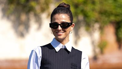 Marisa Abela puts on a stylish display in a £1,700 Miu Miu pinafore