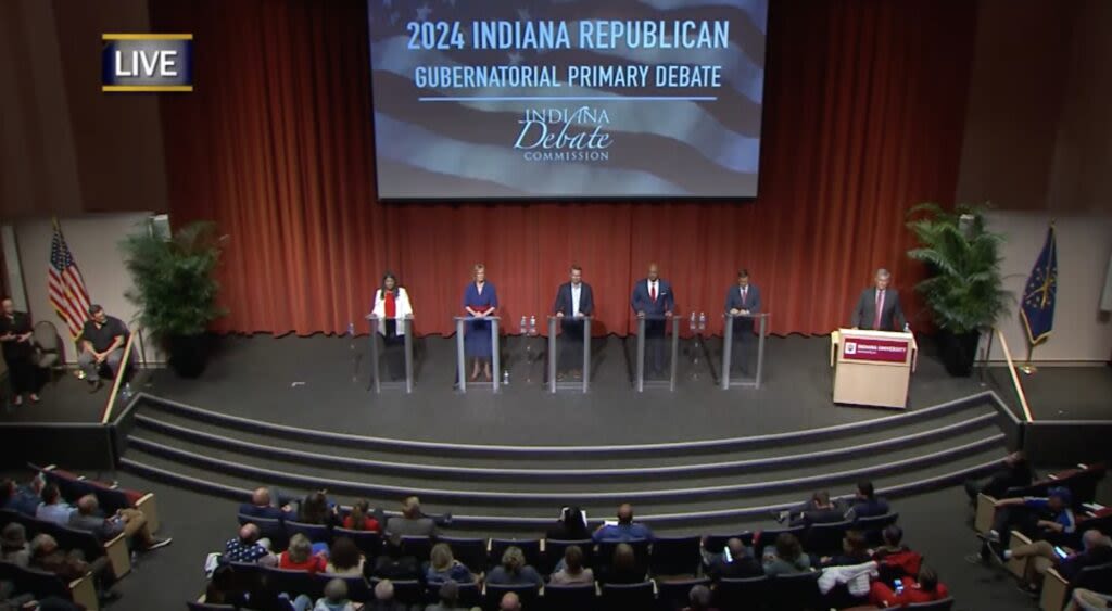 Indiana’s GOP gubernatorial candidates focus on moderator, not Braun, during final debate