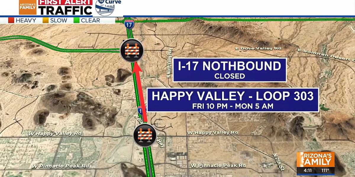 I-17 northbound to be closed for roadwork this weekend in north Phoenix