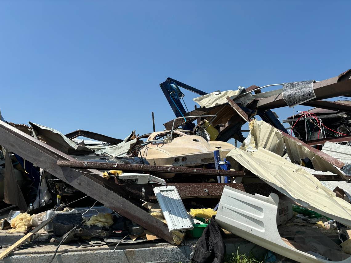 Aftermath of North Texas tornado: A mangled mess of metal, roofing and insulation