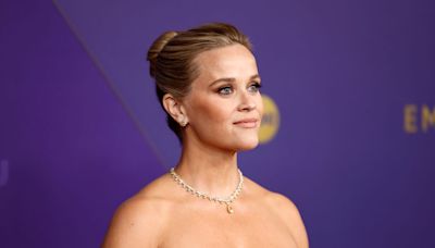 Reese Witherspoon Walks the Emmys Red Carpet in a Very Demure, Very Floral Strapless Gown