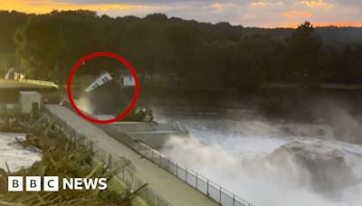 Moment home tumbles into river as dam fails in Minnesota