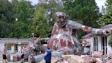 Big Rusty, sculpture made of trash, having a problem with vandals