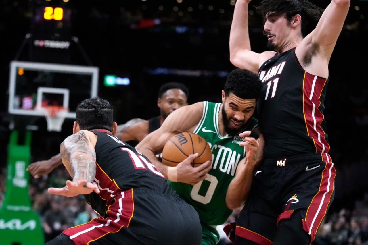 Herro scores 24, Heat hit franchise playoff-record 23 3s to beat Boston and even series 1-1