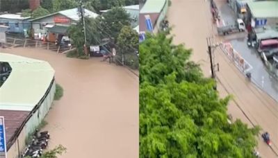 午後雨彈襲台！新北土城又淹水 馬路變河流畫面曝光