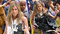 Watch Jennifer Aniston Get Attacked With Oil On-Set of The Morning Show