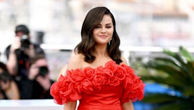 Selena Gomez Blossoms in Red Off-the-Shoulder Floral Dress at Cannes