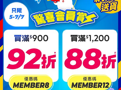 【百佳】驚喜會員賞 買滿$900可享92折（05/07-07/07）