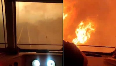 Train races through 'Armageddon' inferno amid wildfires