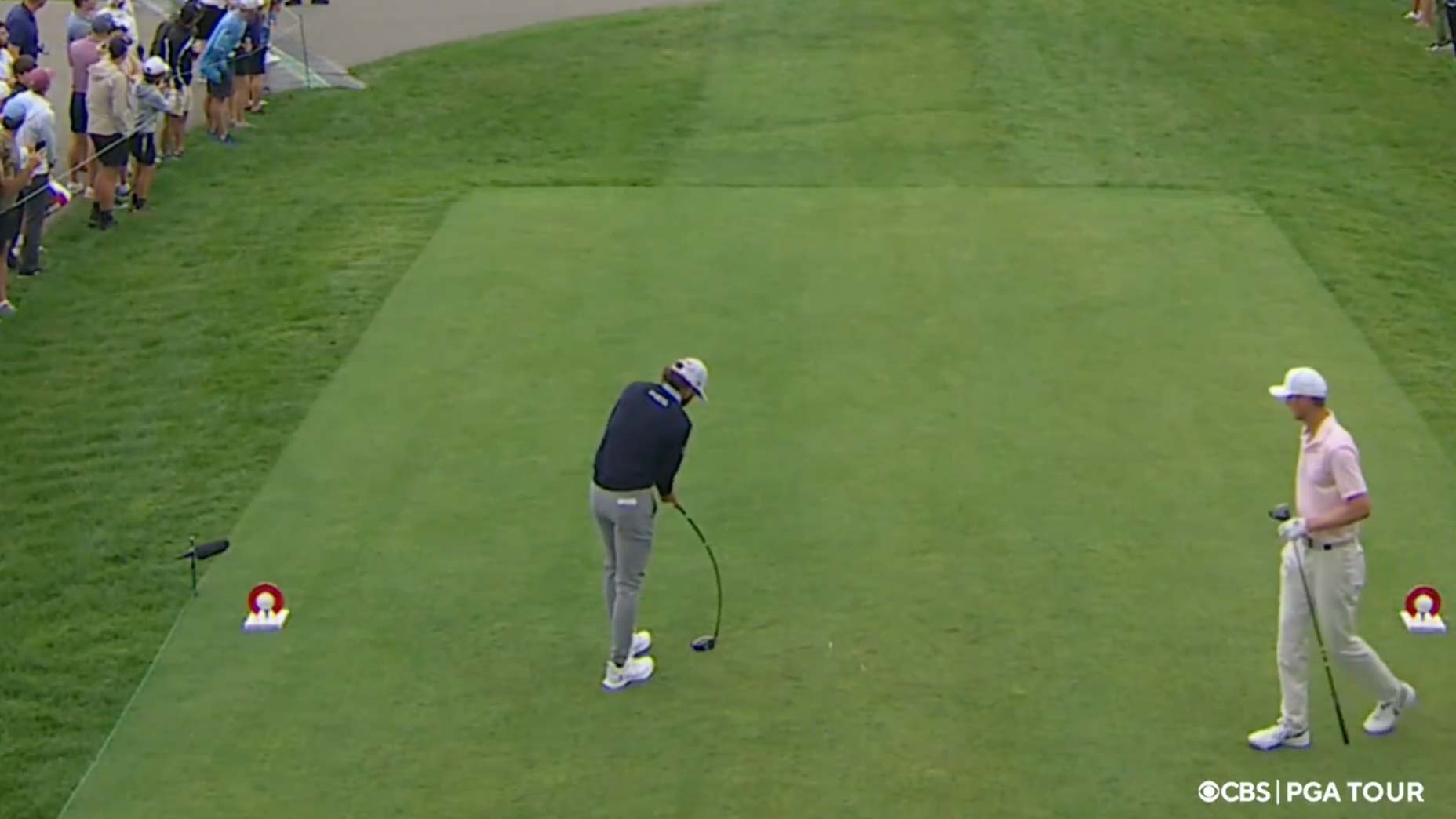 Cameron Young loses it on driver. Snaps shaft with five holes to go