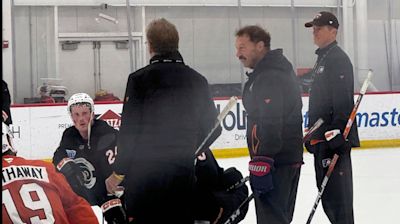 Father of Gaudreau brothers helps out on the ice at Philadelphia Flyers practice