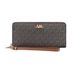 MK MICHAEL KORS PARKER立體金字LOGO緹花PVC 16卡拉鍊手拿長夾(橡子棕x深褐)