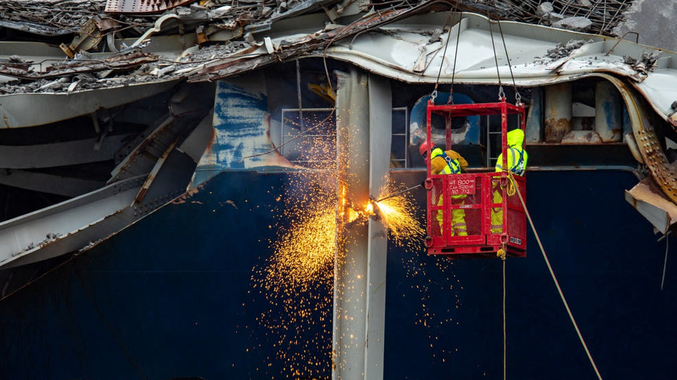 Preparations underway for removing section four of the Key Bridge