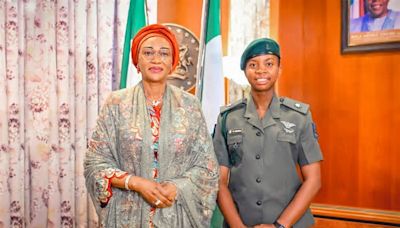 PICTORIAL: Nigeria’s First Female Officer To Graduate From UK’s RMAS Meets First Lady Tinubu