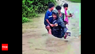 Teacher braves flooded stream, shifts kids to safety in Asifabad | Hyderabad News - Times of India