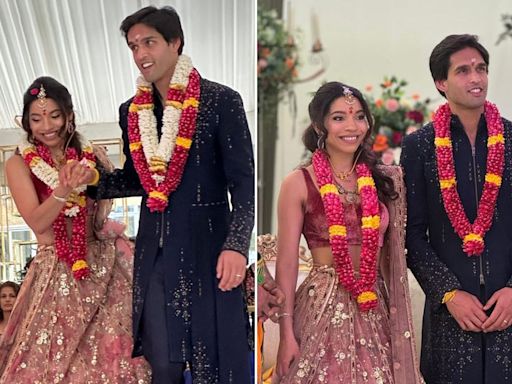 Sidhartha Mallya And Jasmine Donned A Navy Sherwani And Blush Lehenga For Their Second Wedding Function