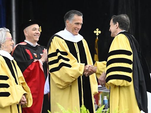 ‘We are a resilient nation’: Mitt Romney’s commencement speech at Johns Hopkins briefly interrupted by protesters