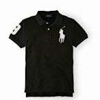 全新正品Polo Ralph Lauren 大童黒色短袖大馬Polo衫（M)