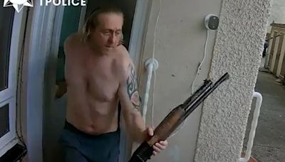 Shirtless man charges his neighbour with SHOTGUN in row over ‘loud music’