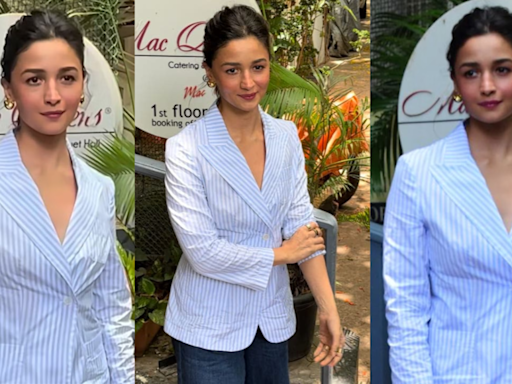 Alia Bhatt elevates her summer wardrobe in a striped blue-white blazer suit combo | - Times of India