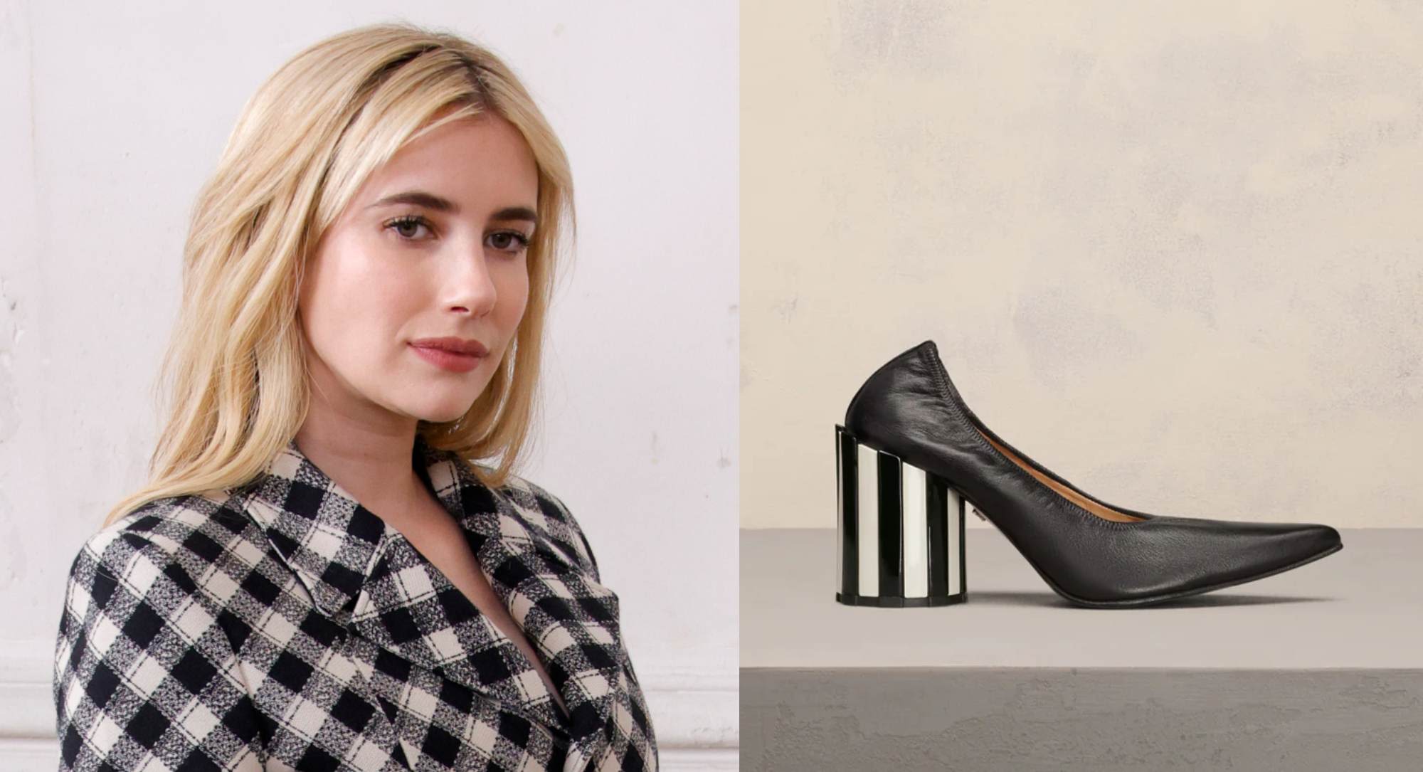 Emma Roberts Wears Ami Paris Striped Block Heels at Alexandre Mattiussi’s Spring/Summer 2025 Show During Paris Fashion Week