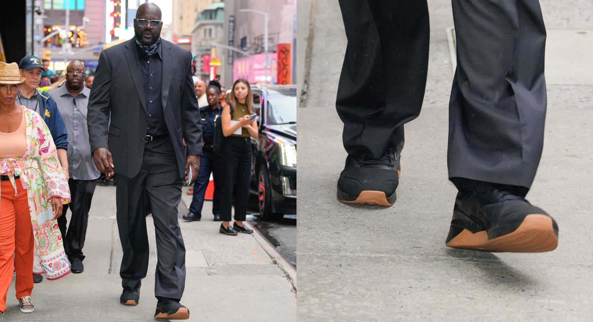 Shaquille O’Neal Models Reebok Sneakers in Power Suit on ‘Good Morning America’