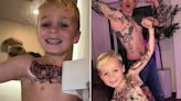 Trolls rage as inked-up dad gives his son a chest full of 'trashy tattoos'