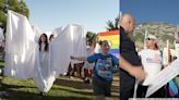 Supporters in Angel Wings Shield BYU LGBTQ+ Event From Protesters