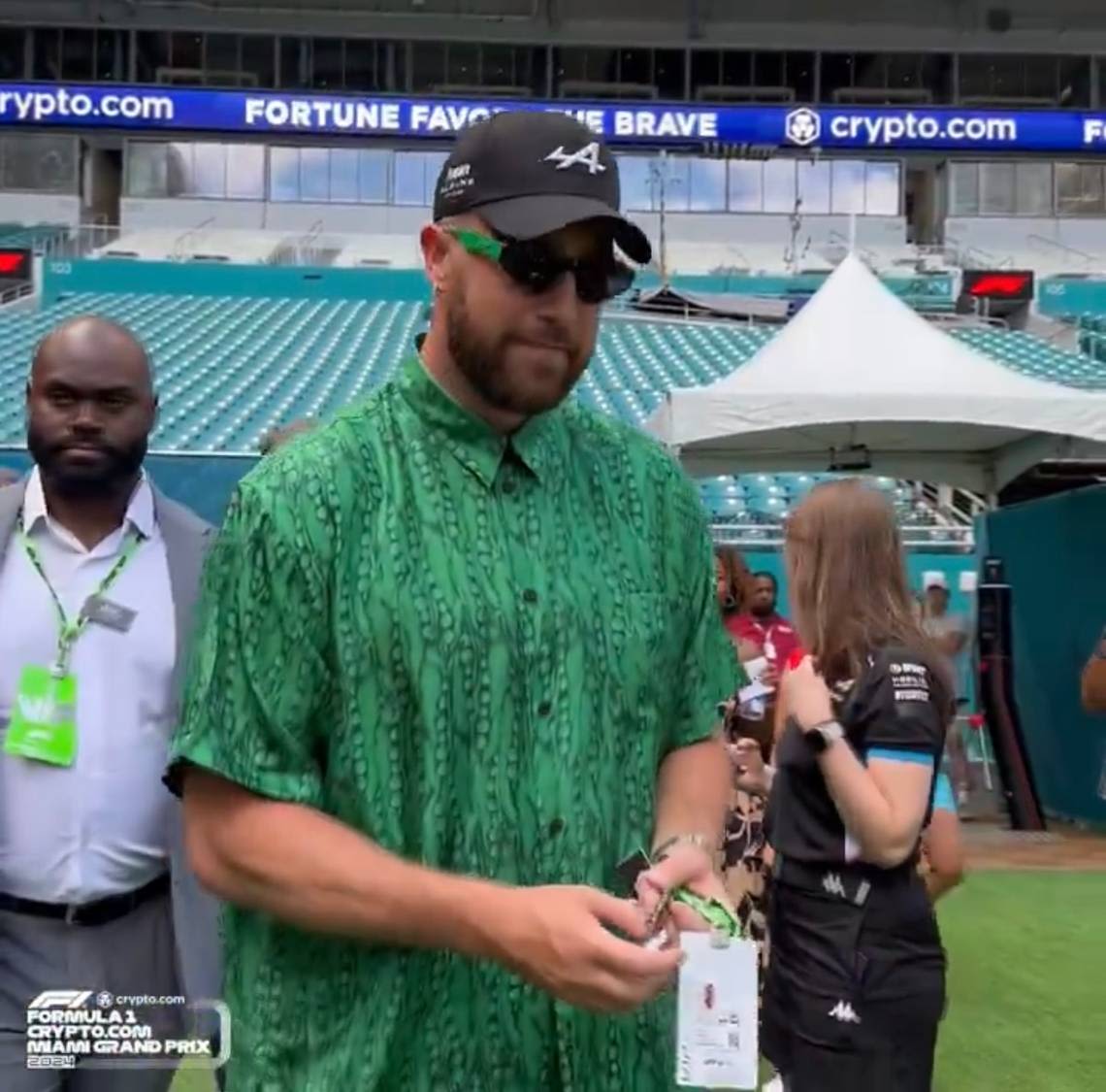 Travis Kelce, Patrick and Brittany Mahomes in Givenchy, Versace at Miami Grand Prix