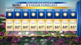 Monday 9-hour forecast: Warm temperatures with low winds