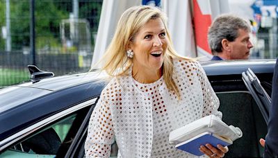 Queen Maxima stuns in all-white look with mesh blouse