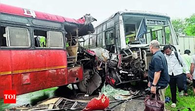 ST buses head-on collision injures 32 in Navi Mumbai | Navi Mumbai News - Times of India