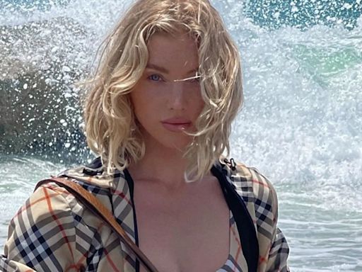 Elsa Hosk shows off her sensational figure in checked Burberry swimsuit