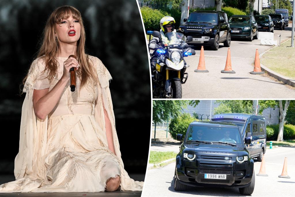 Taylor Swift escorted by motorcade after she lands in Madrid for Spain Eras Tour shows