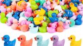 DULEFUN 200pcs Tiny Ducks 10 Colors Little Duck Figures Mini Resin Ducks Plastic Small Miniature Ducks Bulk for Dollhouse...