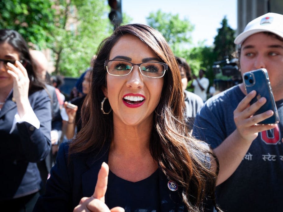 Lauren Boebert got into a scrap with pro-Palestine protesters over a flag after she was heckled with chants of 'Beetlejuice'