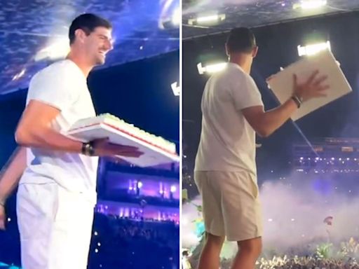 Watch Courtois bizarrely throw cake at fan in 'most random crossover of 2024'