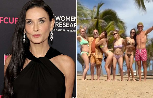 Demi Moore Wears Itty-Bitty Leopard Bikini Alongside Daughters in Vacation Video