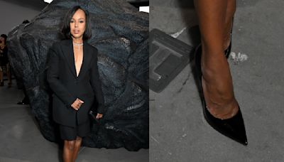 Kerry Washington Channels Olivia Pope at Michael Kors Spring 2025 Presentation In Black Pumps and Suit