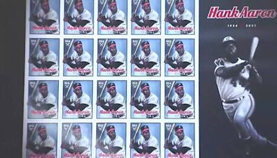 Stamp honoring Atlanta Braves legend Hank Aaron unveiled at Truist Park